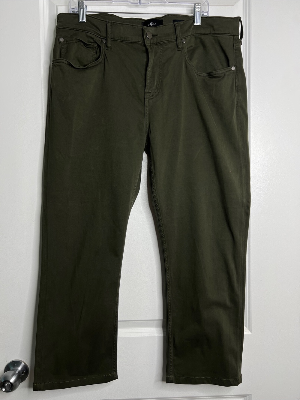 7 For All Mankind Slimmy Green Pants Size 36 Cotton Blend Slim Tapered Jeans